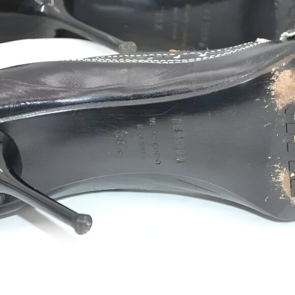 Le Silla Luxury Designer Black Leather Open Toe Crystal & Pearl Heels 38.5 8.5 - Picture 8 of 12